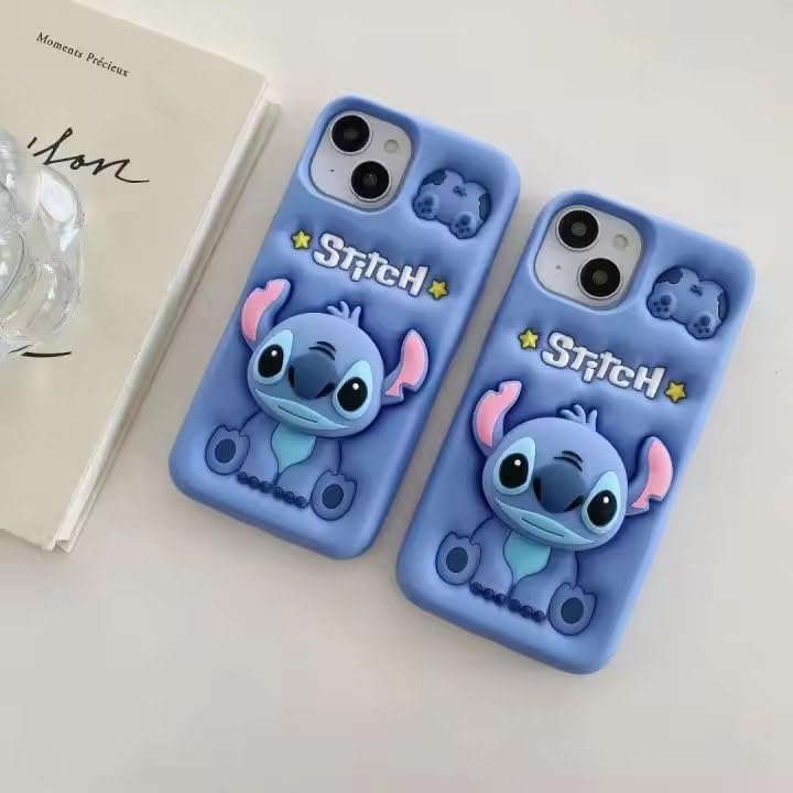3D Cartoon Blue Stitch Soft Silicone Back Cover - Blue