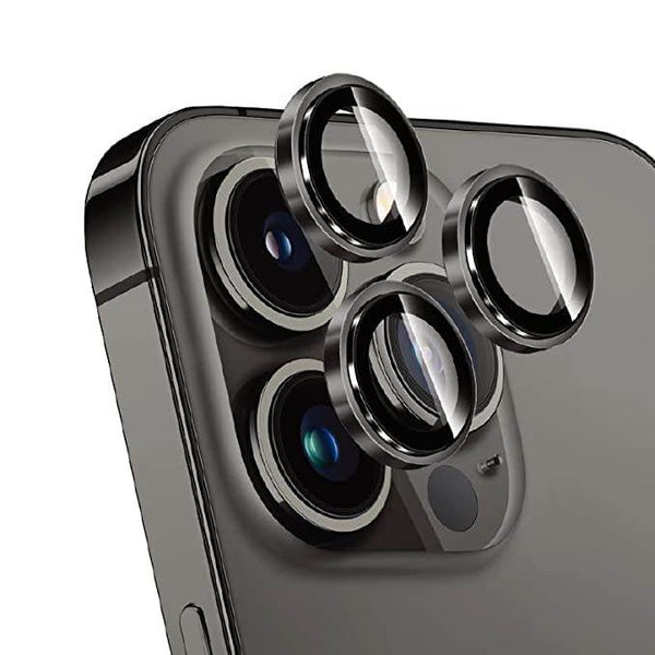 Camera Lens Protector Tempered Glass Film Aluminum Alloy Lens Cover - Black - Guleel