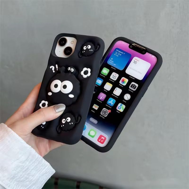 3D Cartoon Black Eye Soft Silicone Back Cover - Black