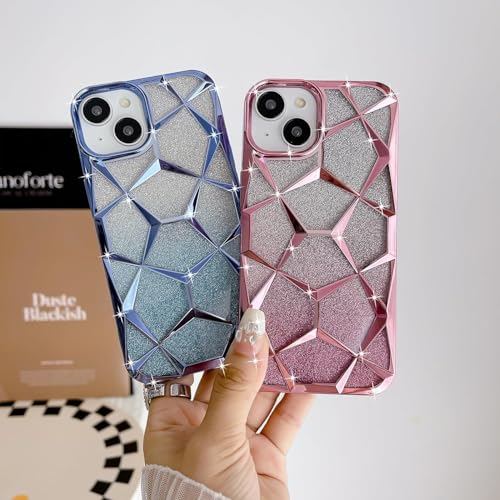 Gradient Glitter Electroplated 3D Cube, Diamond Back Cover - Pink