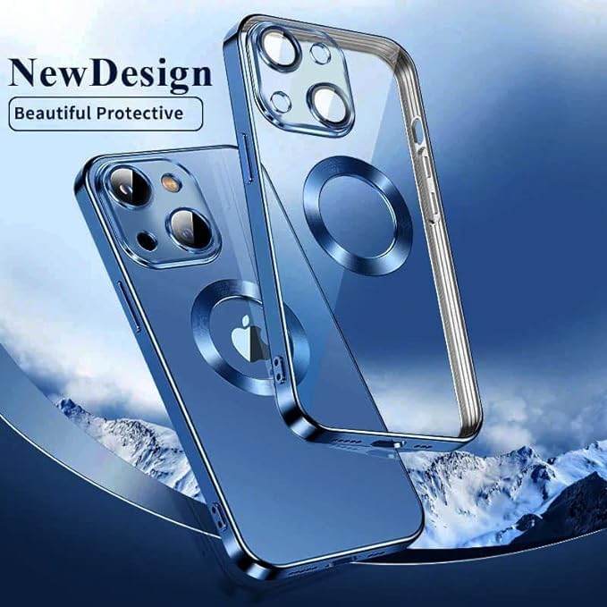 iPhone 15 Plus Premium Transparent Silicon Back Case Cover - Blue - Guleel