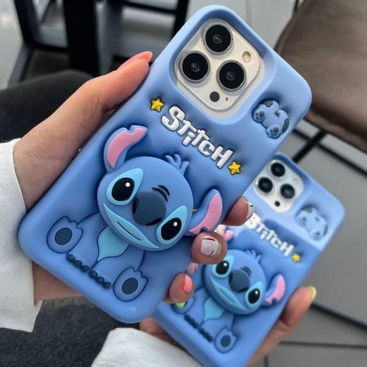 3D Cartoon Blue Stitch Soft Silicone Back Cover - Blue