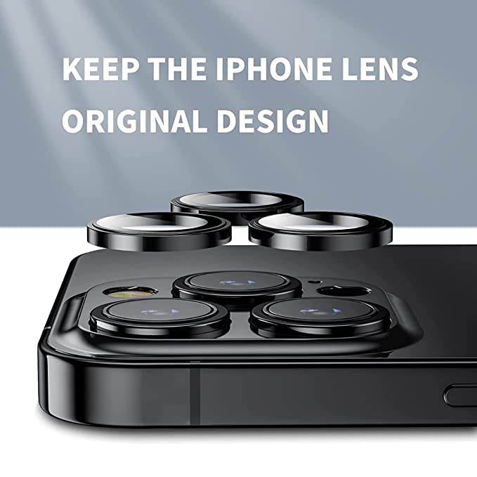 Camera Lens Protector Tempered Glass Film Aluminum Alloy Lens Cover - Black - Guleel