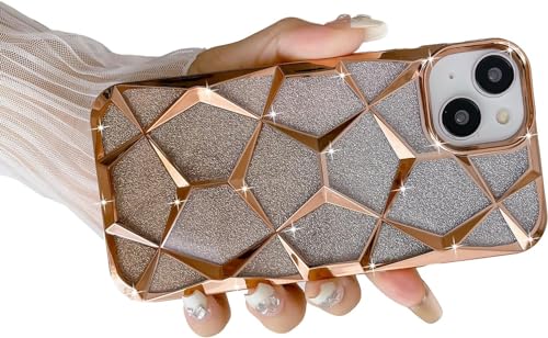 Gradient Glitter Electroplated 3D Cube, Diamond Back Cover - Gold