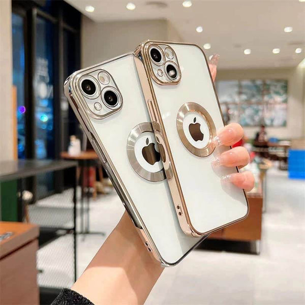 iPhone 15 Plus Premium Transparent Silicon Back Case Cover - Gold - Guleel