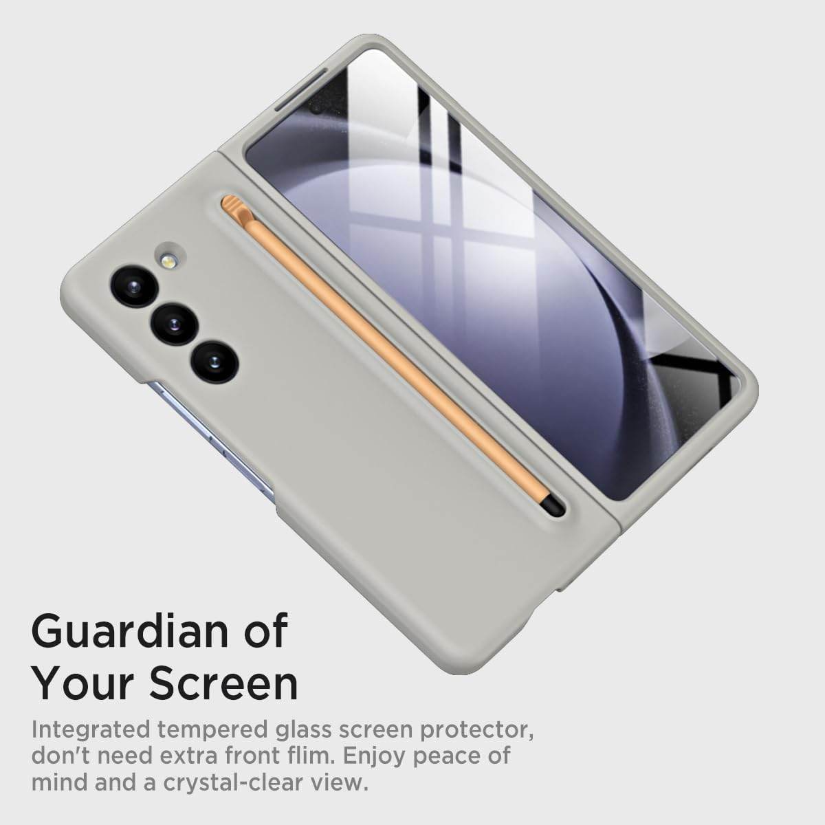 Samsung Galaxy Z Fold 6 5G Ultra Hybrid Case Slim S Pen Phone Back Case Cover with Built-in New Compact S Pen (Light Grey) - Guleel