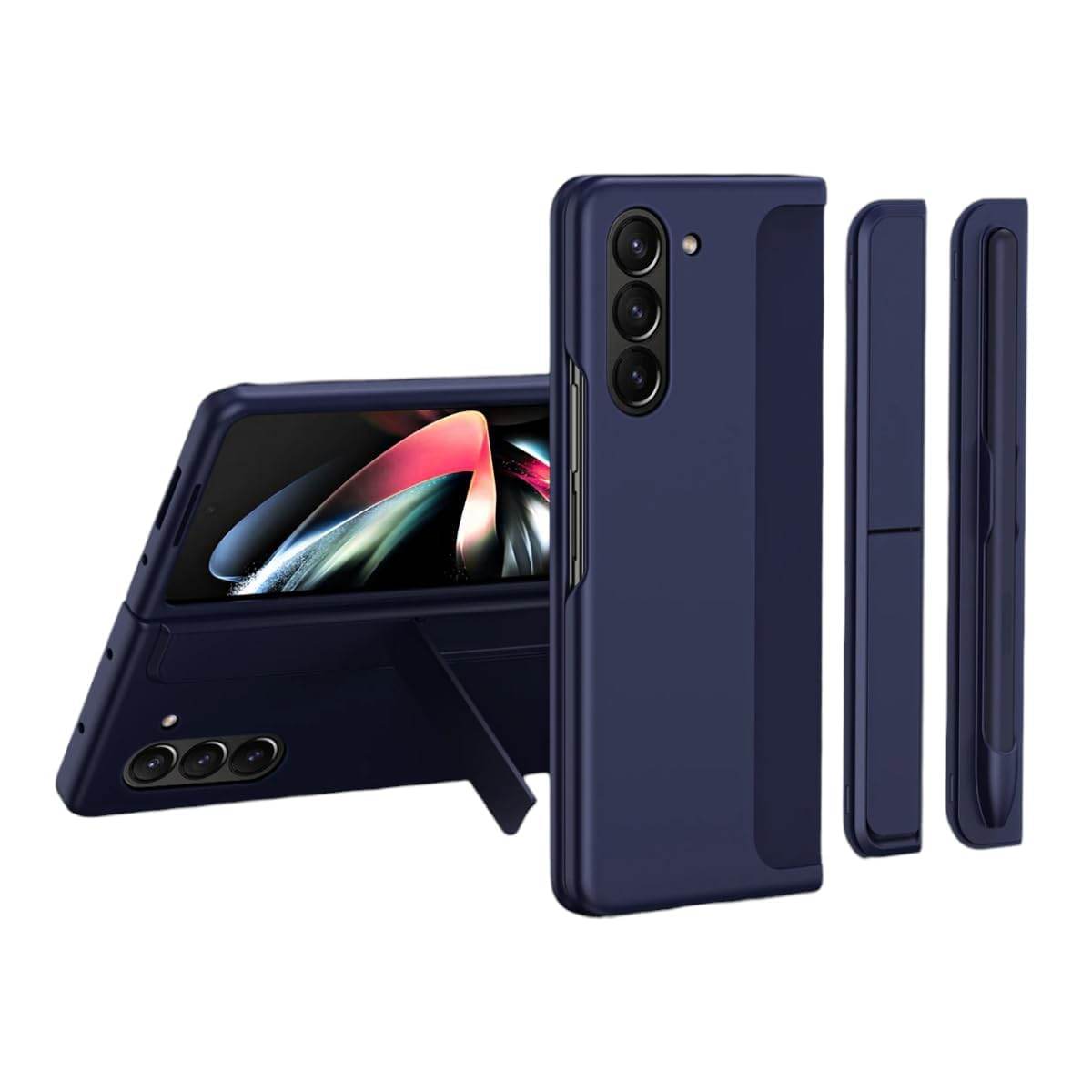 Samsung Galaxy Z Fold 6 Ultra-Hybrid Sleek Armor Pen with Stand Back Cover Case with FREE Pen - Blue - Guleel