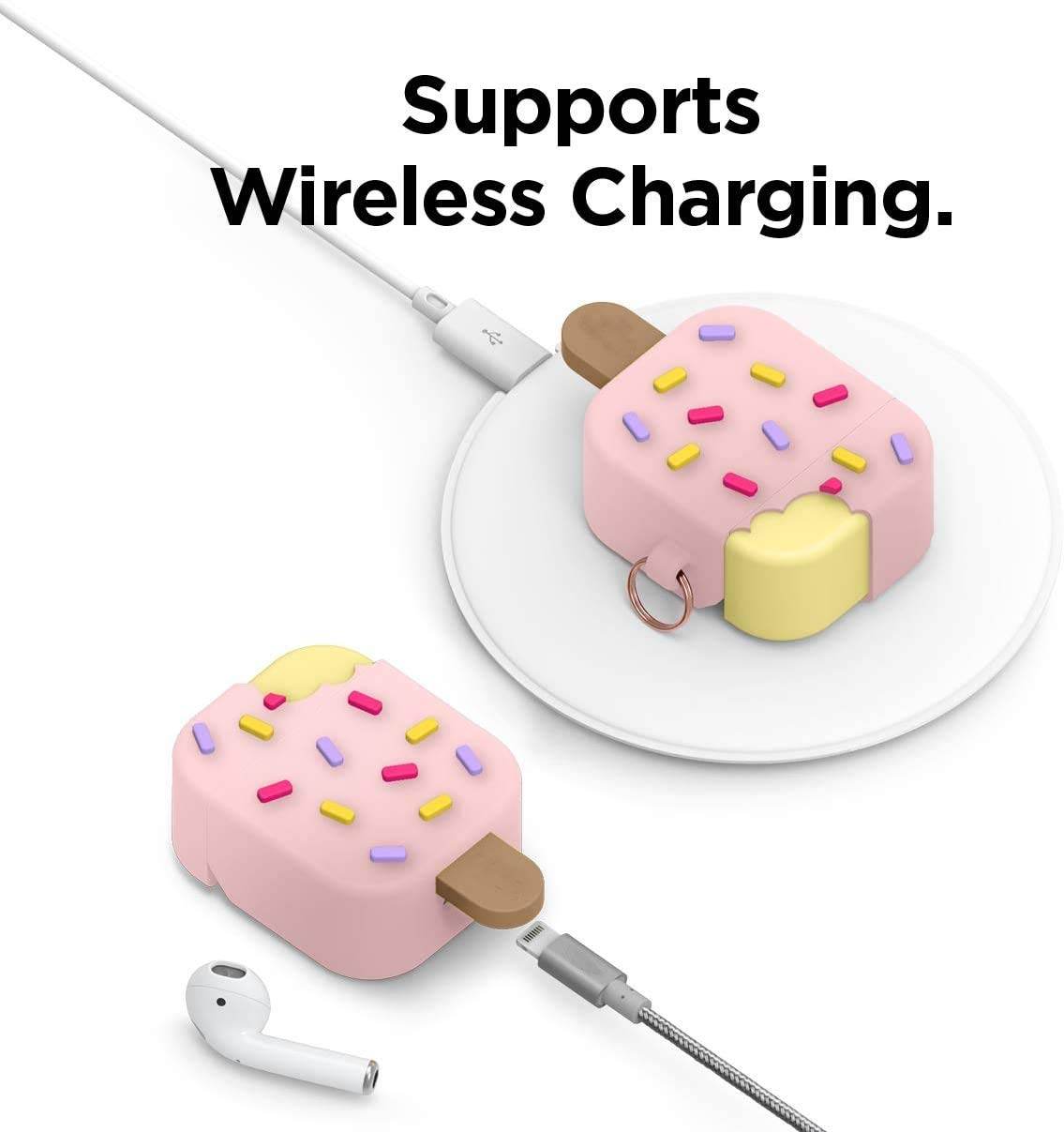 Airpod's 2 Cute Cartoon Silicone Apple Airpod's Case Cover ( Airpods Not Included ) Icecream Pink - Guleel