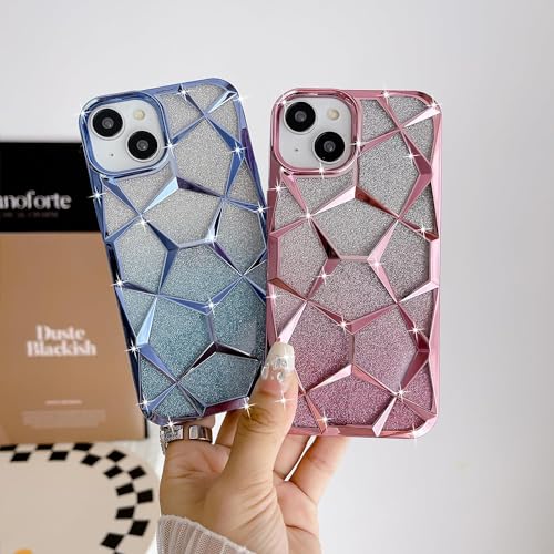 Gradient Glitter Electroplated 3D Cube, Diamond Back Cover - Blue