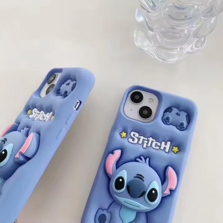 3D Cartoon Blue Stitch Soft Silicone Back Cover - Blue