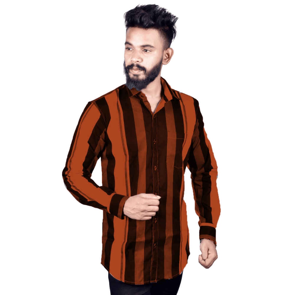 Regular Fit Solid Cotton Lycra Shirt for Men Long Sleeves - Orange - Guleel