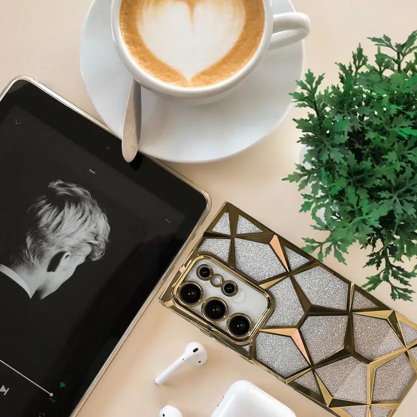 Gradient Glitter Electroplated 3D Cube Diamond Back Cover - Purple