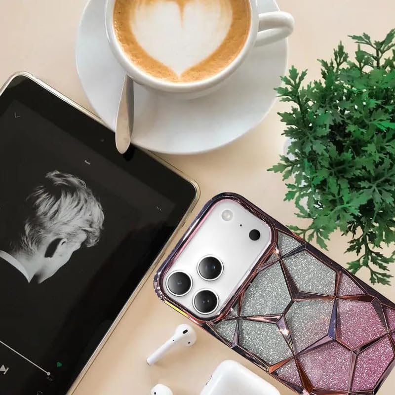 Gradient Glitter Electroplated 3D Cube, Diamond Back Cover - Pink