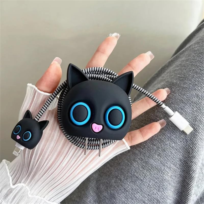Silicone Cartoon iPhone Charger Case Cover for 18-20W Chargers -  Black Cat
