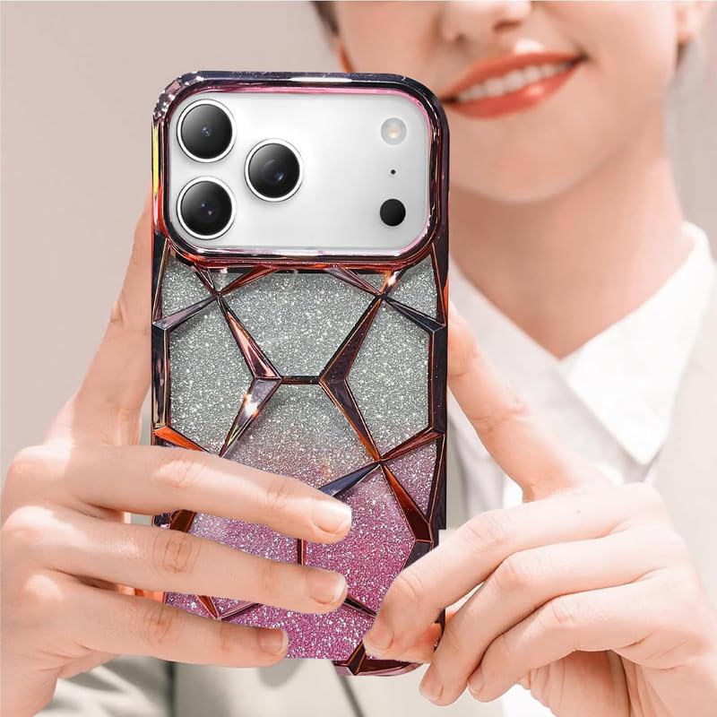 Gradient Glitter Electroplated 3D Cube, Diamond Back Cover - Pink