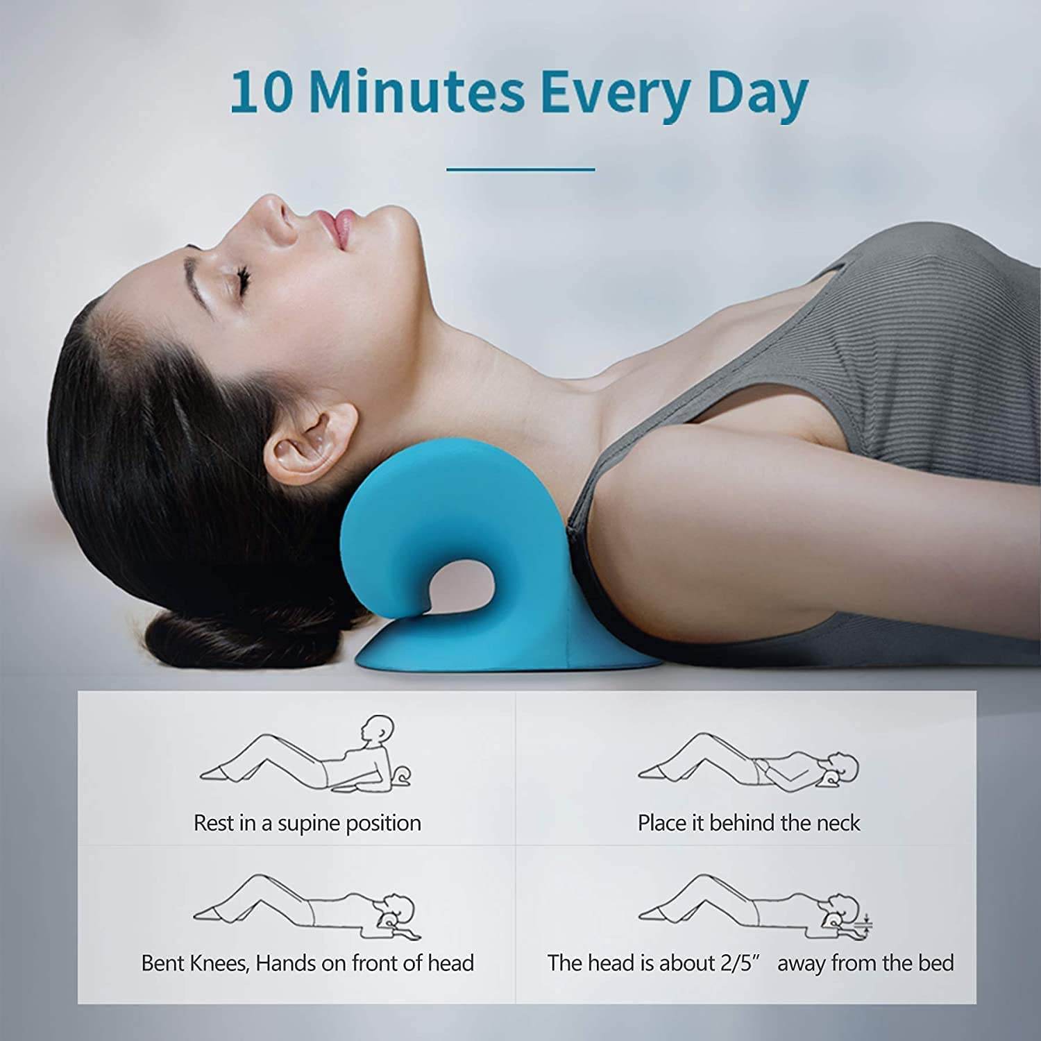 Cervical Pillow for Neck and Shoulder Pain Relief for Muscle Relax, Silicone Cervical Spine Alignment Acupressure Chiropractic Pillow - Blue - Guleel