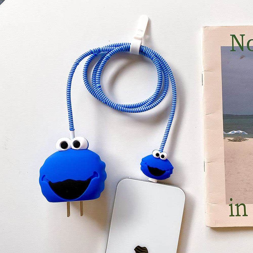 Silicone Cartoon iPhone Charger Case Cover for 18-20W Chargers - Blue( With Wire Cover ) - Guleel