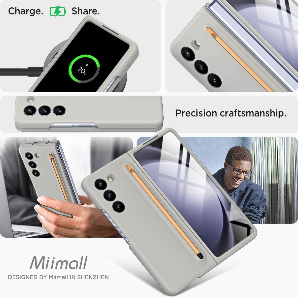 Samsung Galaxy Z Fold 6 5G Ultra Hybrid Case Slim S Pen Phone Back Case Cover with Built-in New Compact S Pen (Light Grey) - Guleel