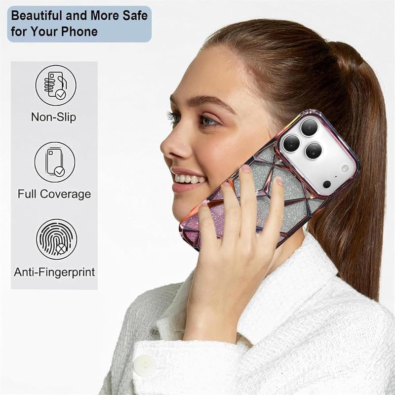 Gradient Glitter Electroplated 3D Cube, Diamond Back Cover - Pink