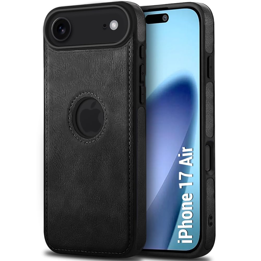 iPhone 17 Air Premium Leather Logo Cut Back Cover -Black