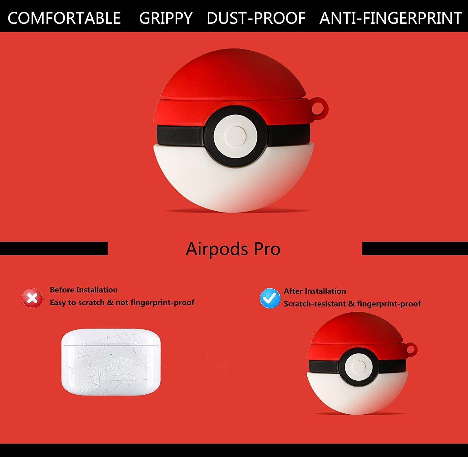 Airpod's Pro Cute Cartoon Pokemon Silicone Case - Red - Guleel