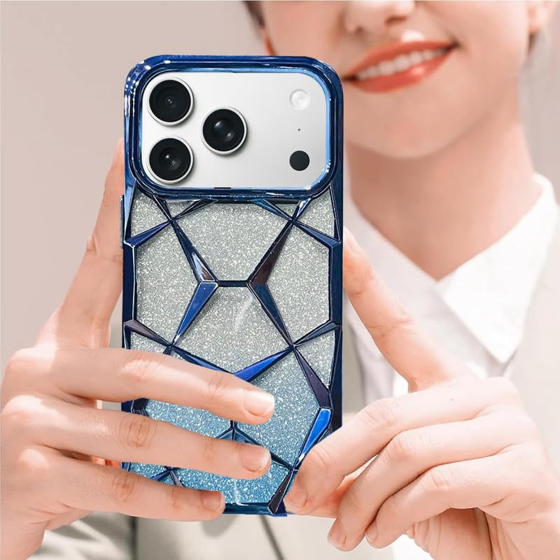 Gradient Glitter Electroplated 3D Cube, Diamond Back Cover - Blue
