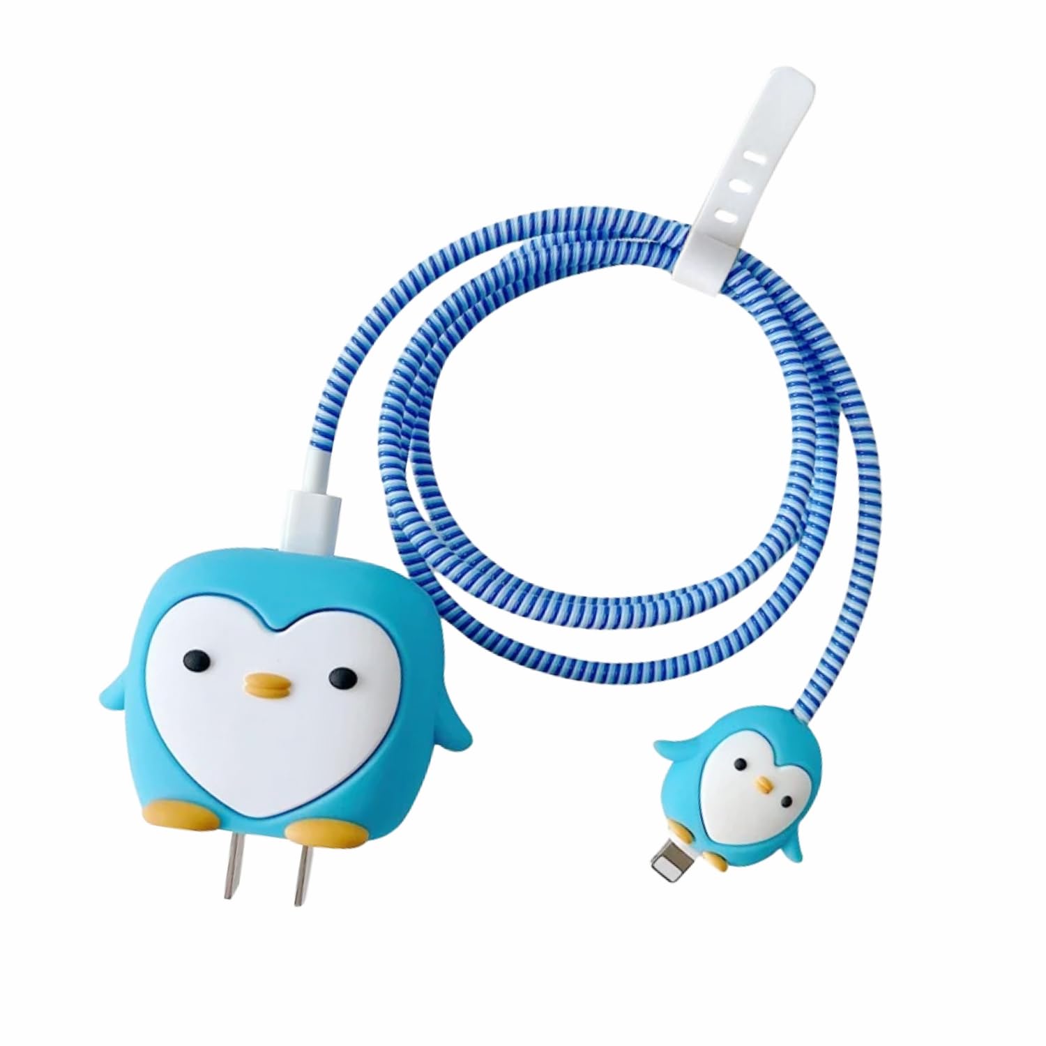 Silicone Cartoon iPhone Charger Case Cover for 18-20W Chargers -  Penguin Blue