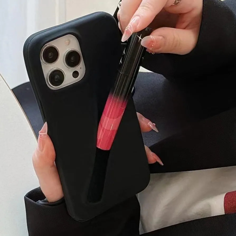 Premium 3D Lip Gloss Lipstick Holder Silicon Back Cover - Black - Guleel