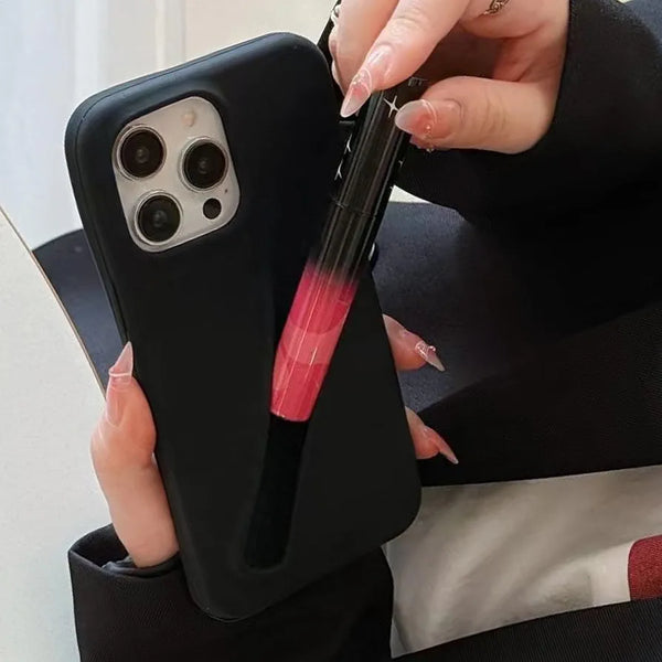 Premium 3D Lip Gloss Lipstick Holder Silicon Back Cover - Black - Guleel