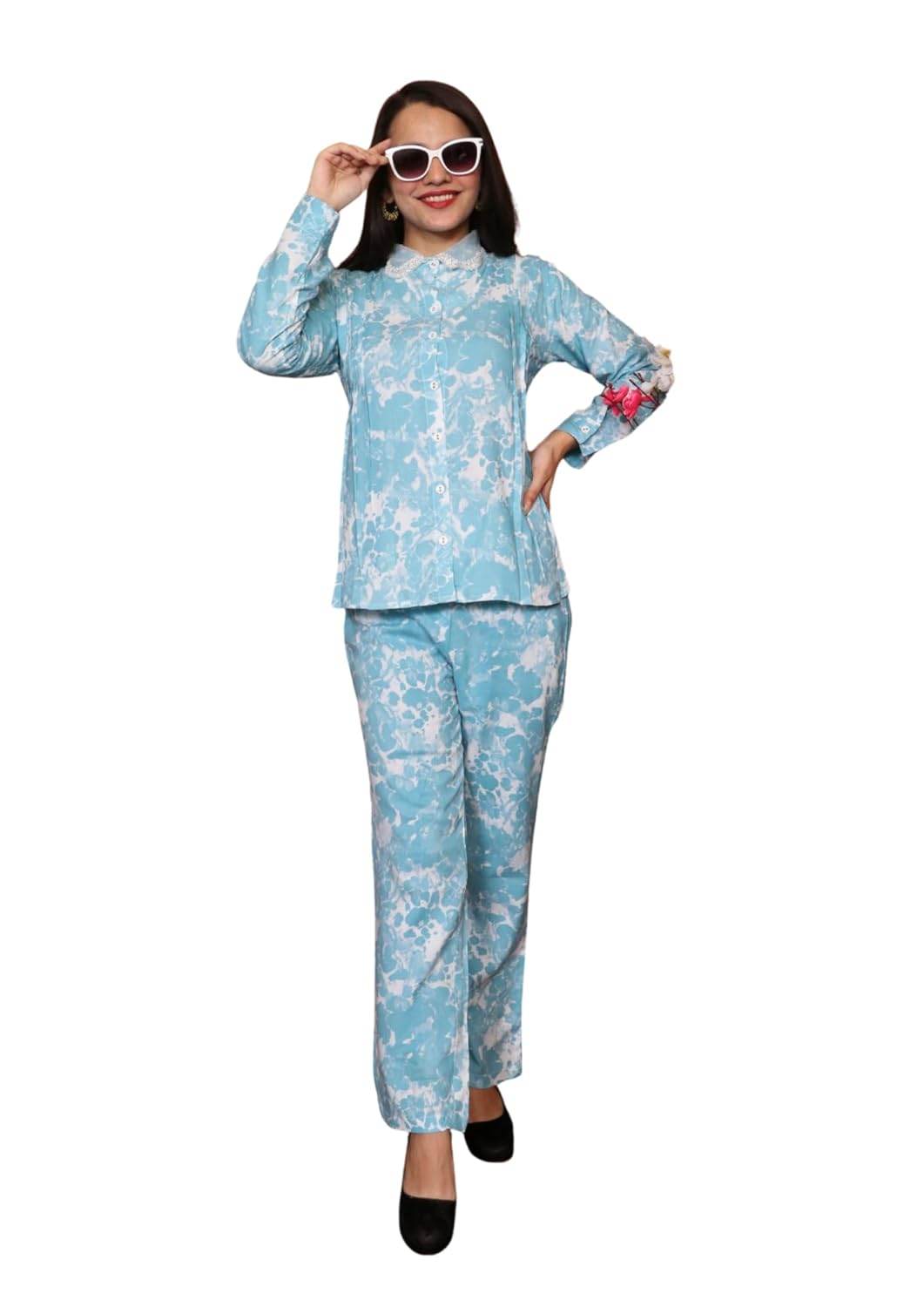 Cotton Co-ord Set Relaxed Fit - Light Blue - Guleel