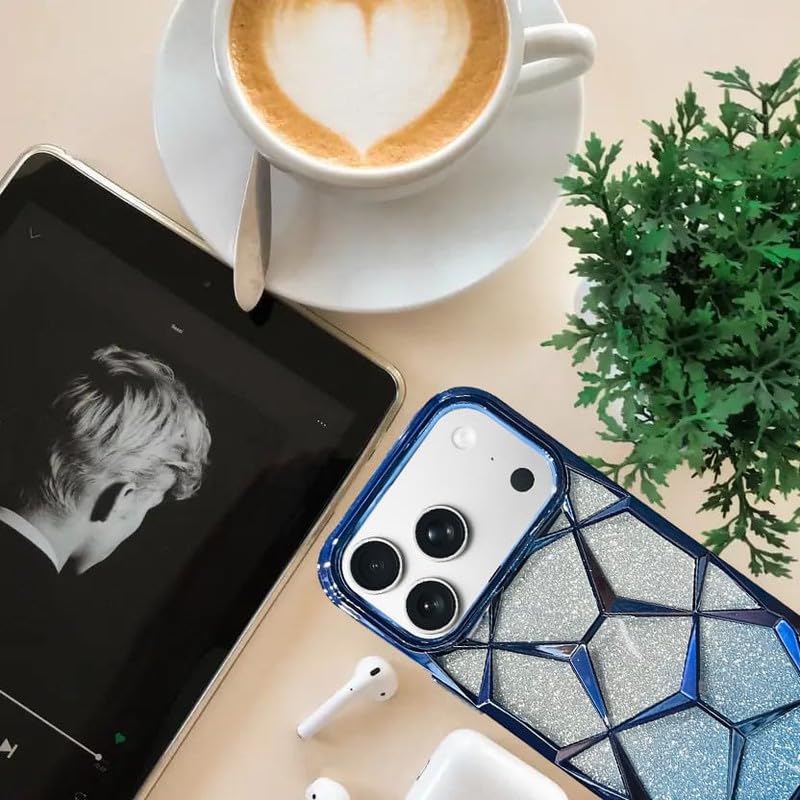 Gradient Glitter Electroplated 3D Cube, Diamond Back Cover - Blue