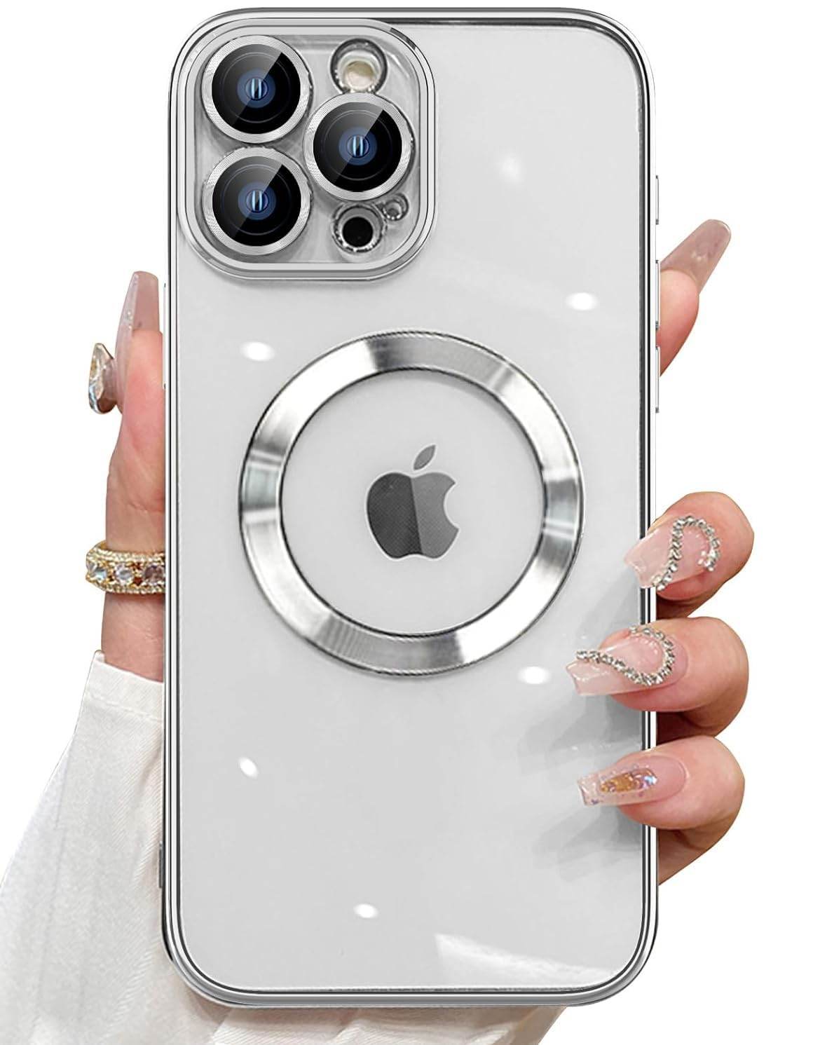 iPhone 15 Pro Max Premium Transparent Silicon Back Case Cover - Silver - Guleel