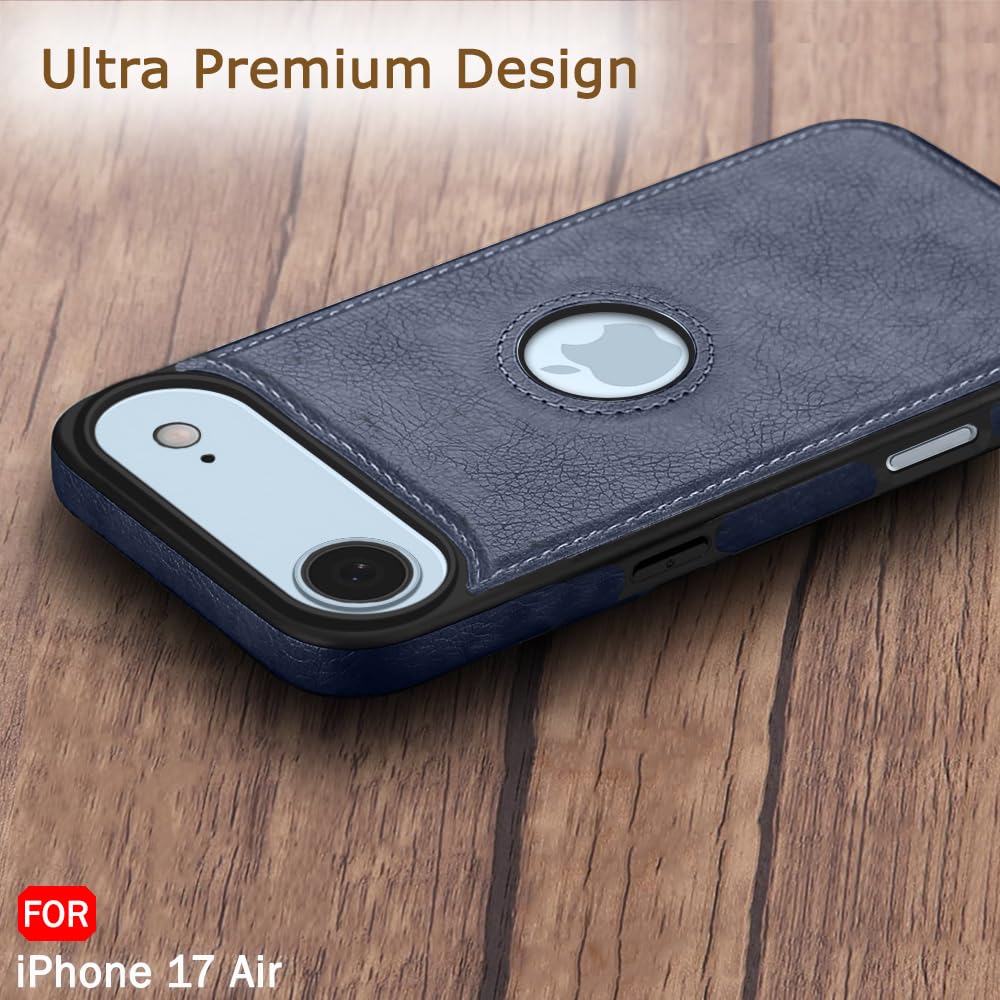 iPhone 17 Air Premium Leather Logo Cut Back Cover -Blue