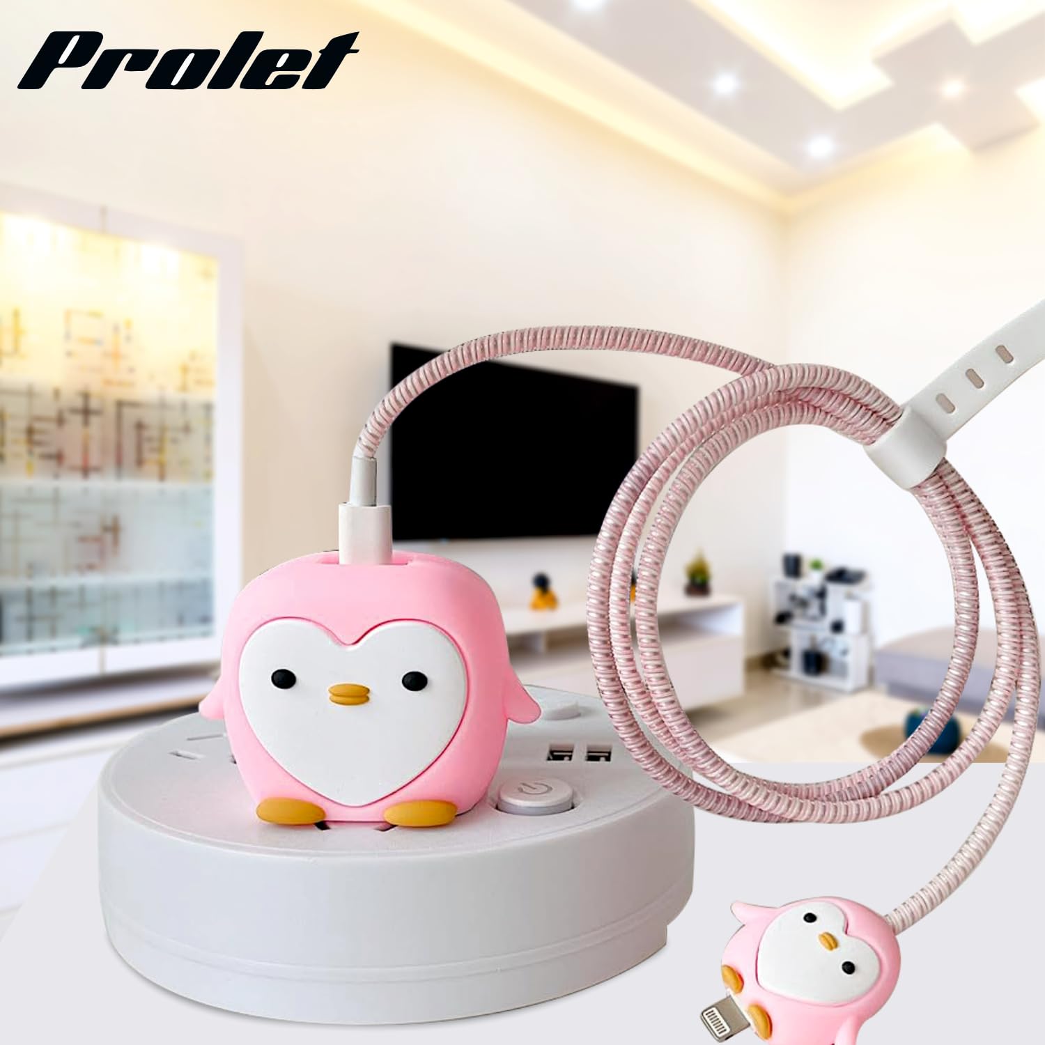 Silicone Cartoon iPhone Charger Case Cover for 18-20W Chargers -  Penguin Pink