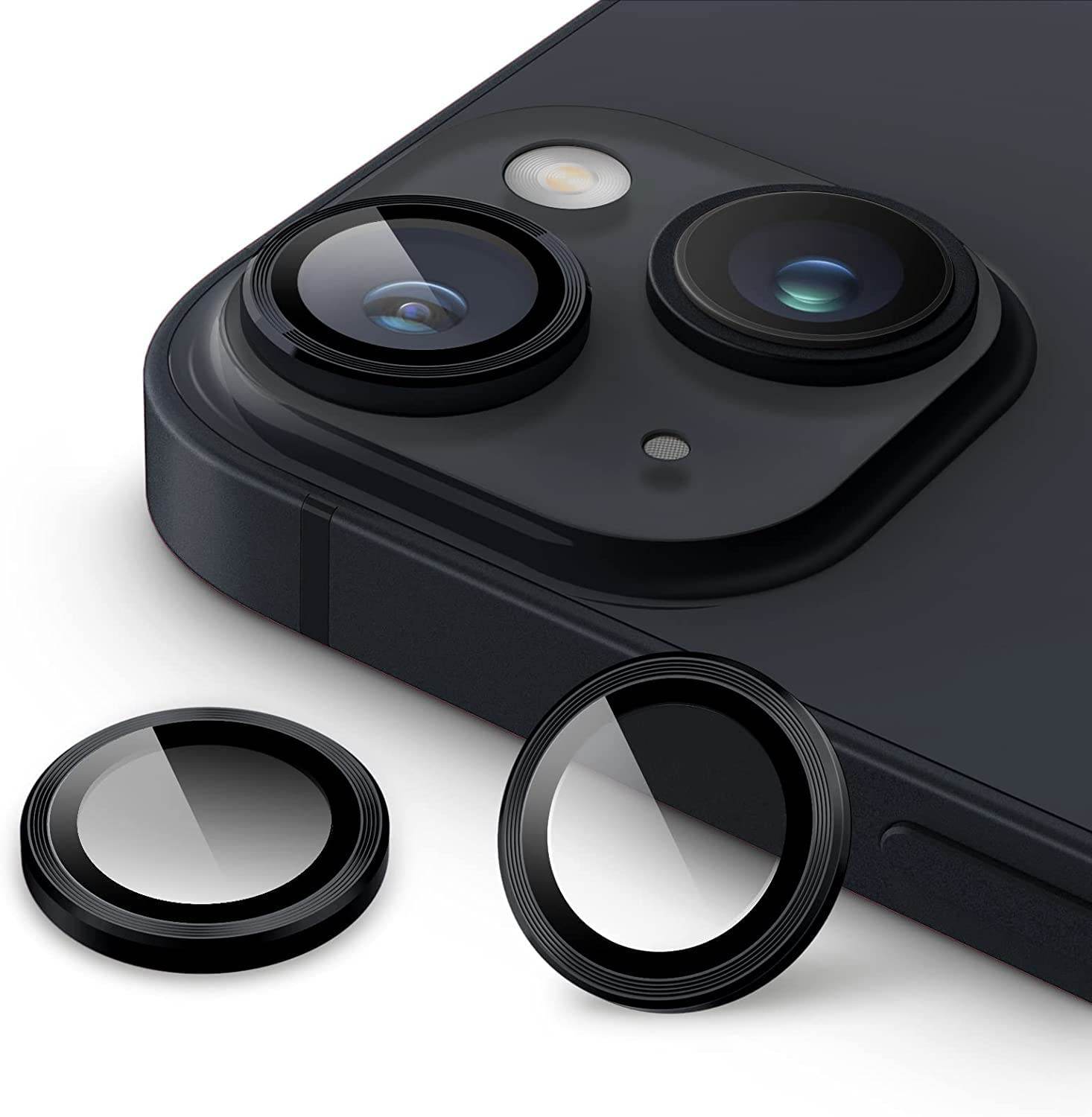 Camera Lens Protector Tempered Glass Film Aluminum Alloy Lens Cover - Black - Guleel