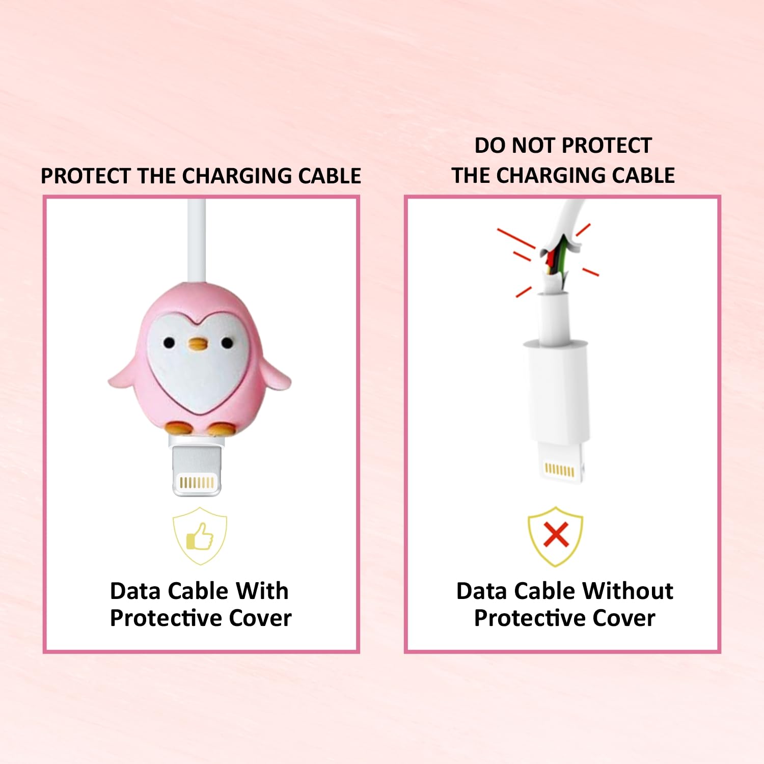 Silicone Cartoon iPhone Charger Case Cover for 18-20W Chargers -  Penguin Pink