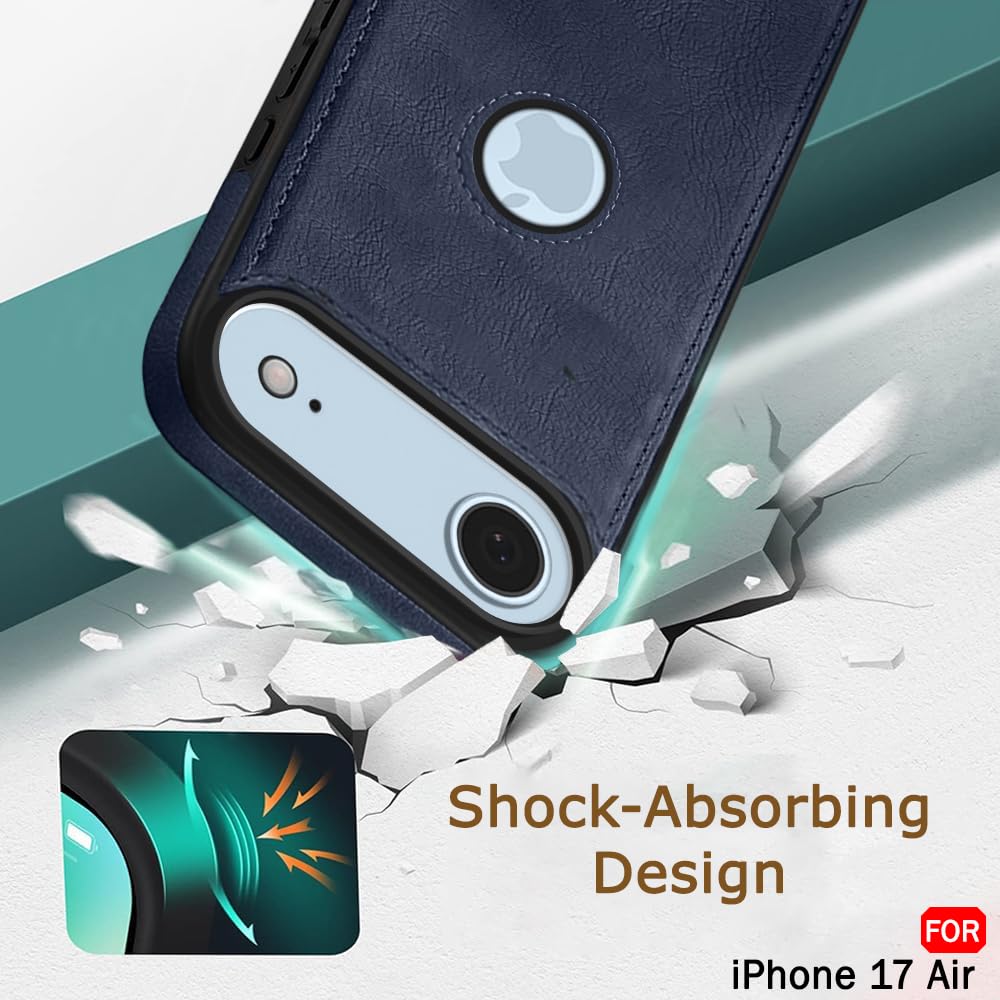 iPhone 17 Air Premium Leather Logo Cut Back Cover -Blue