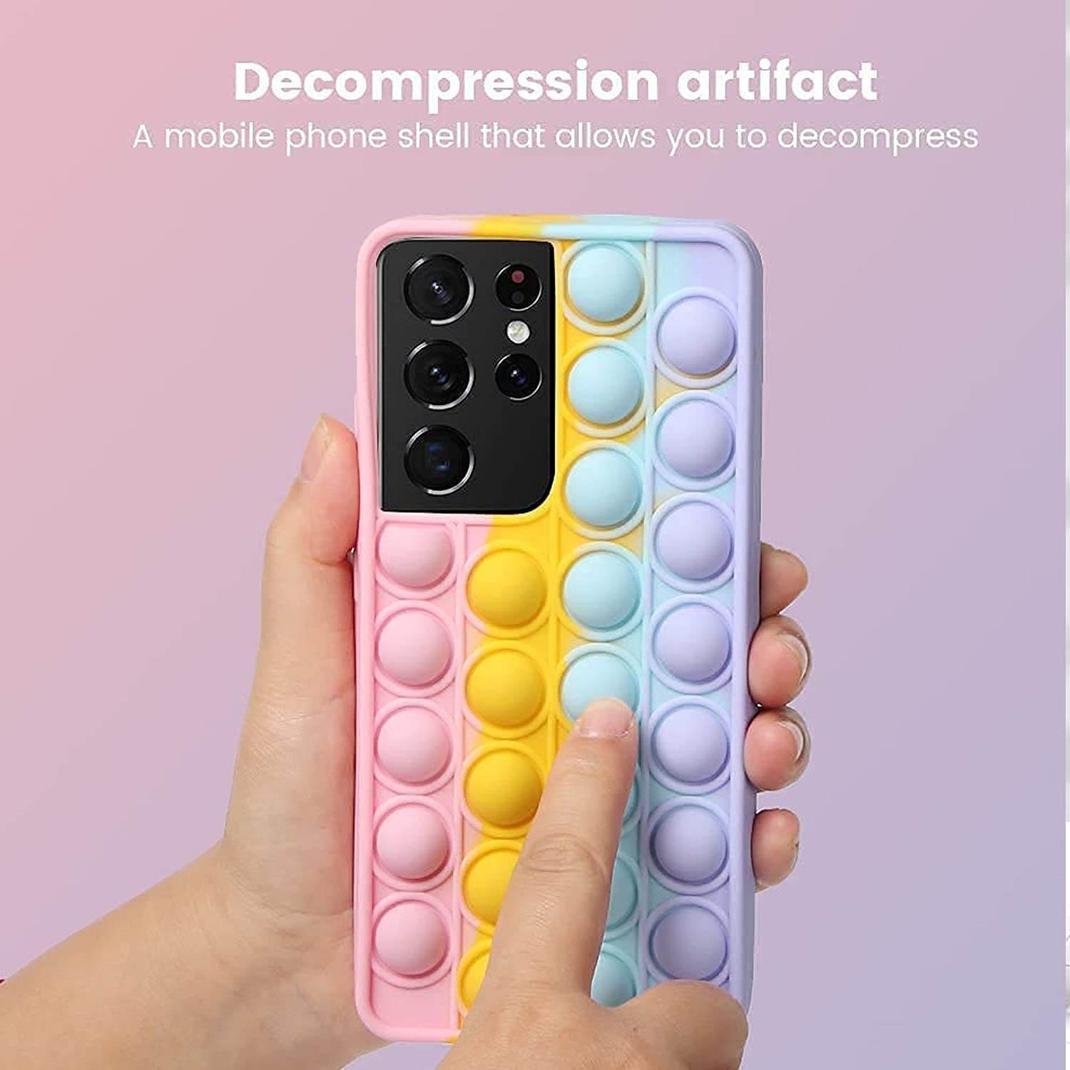 iPhone 12 Pro Max Push Pop It Rainbow Bubble Stylish Protective Soft Silicone Case - Pink - Guleel