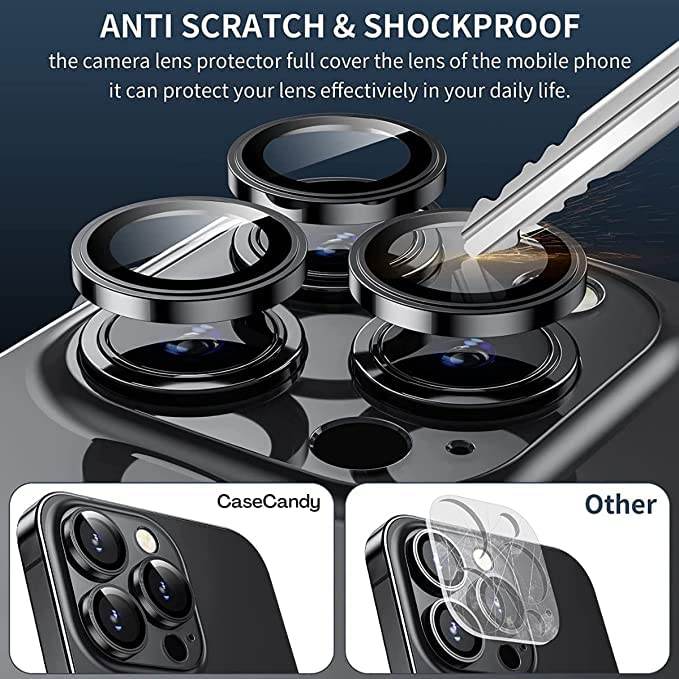 Camera Lens Protector Tempered Glass Film Aluminum Alloy Lens Cover - Black - Guleel