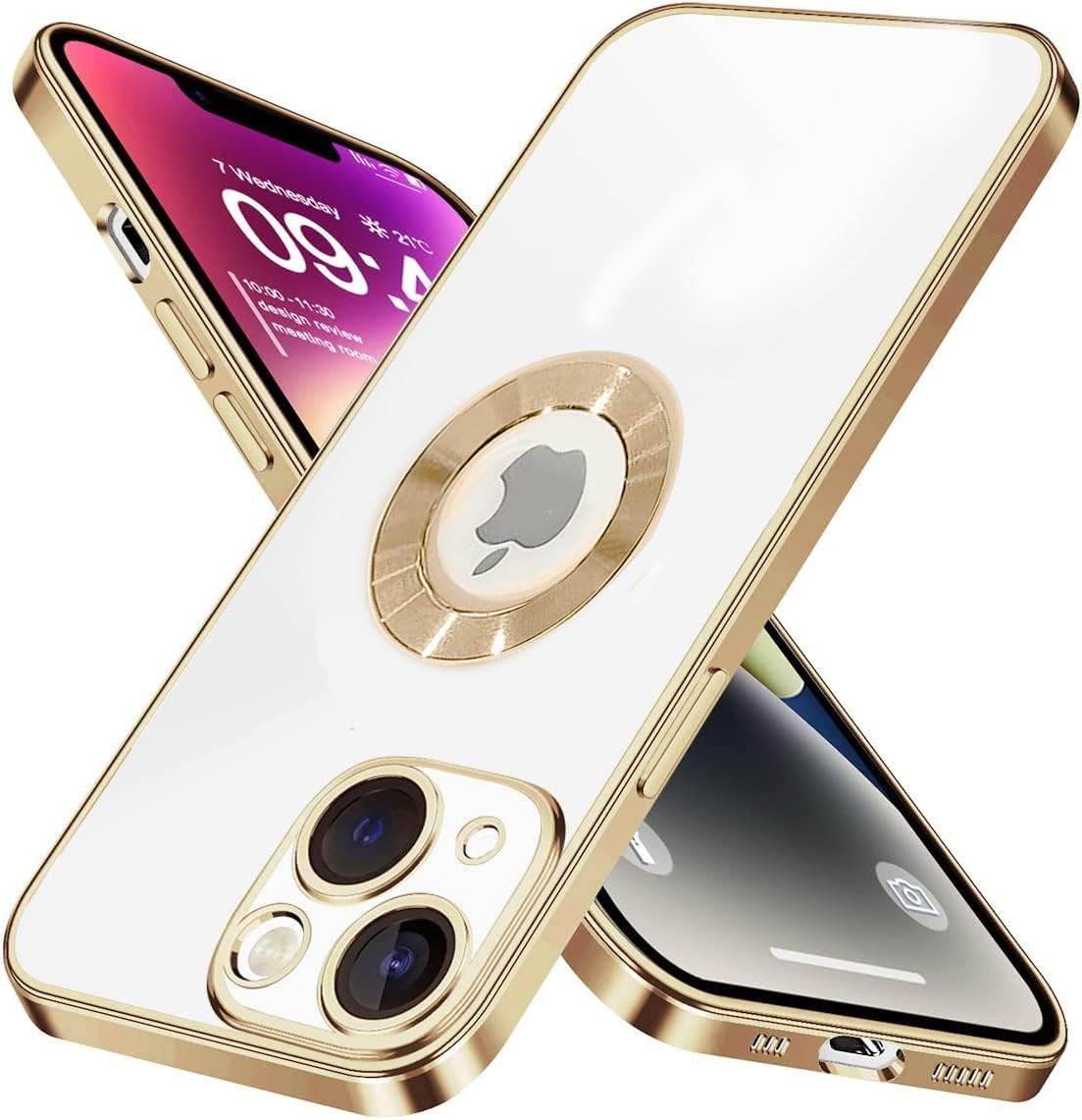 iPhone 15 Plus Premium Transparent Silicon Back Case Cover - Gold - Guleel