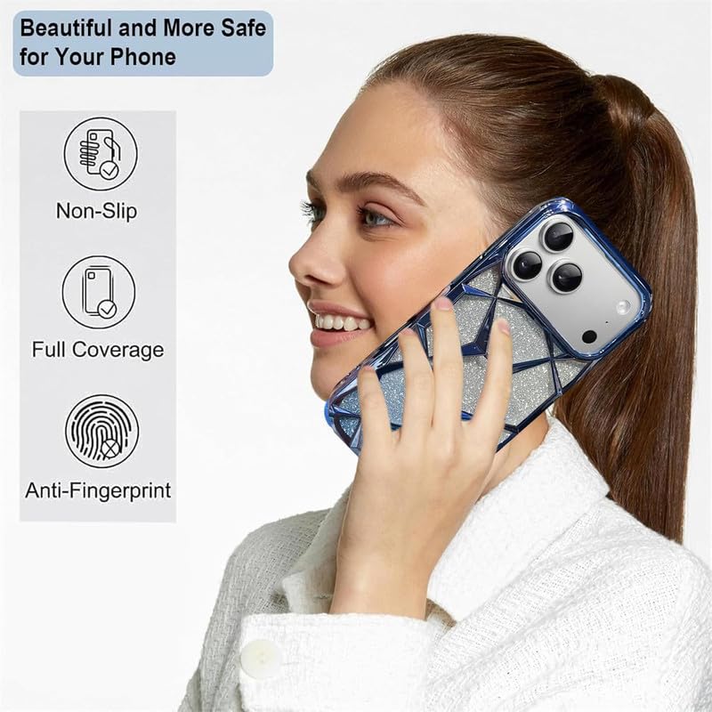 Gradient Glitter Electroplated 3D Cube, Diamond Back Cover - Blue