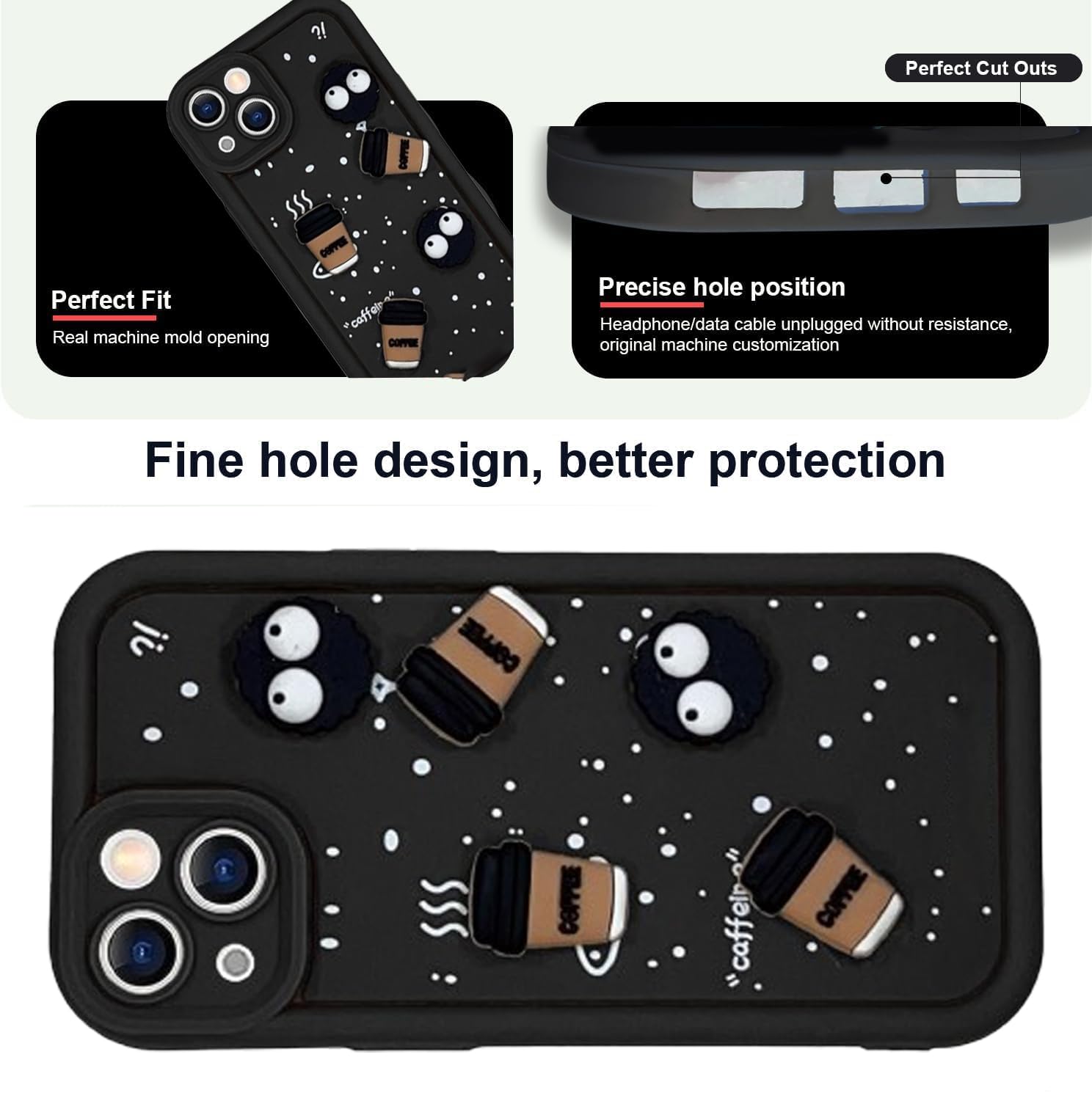 Cute Coffee Silicone Cartoon Back Case Cover - Black