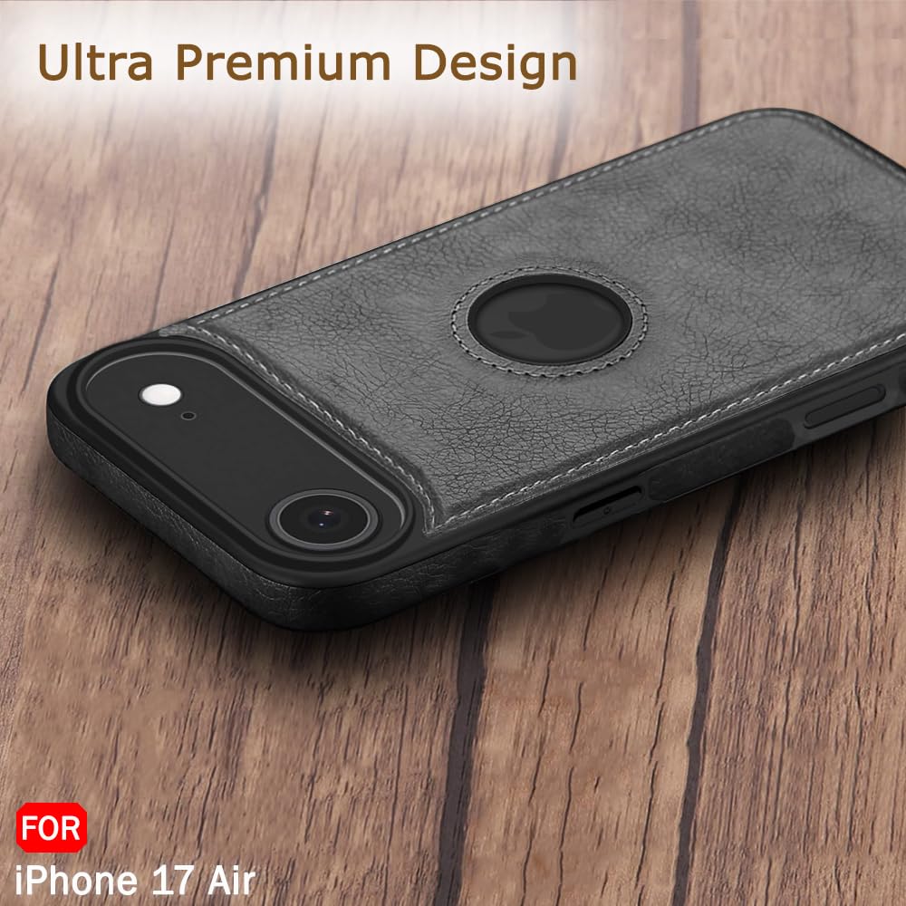 iPhone 17 Air Premium Leather Logo Cut Back Cover -Black