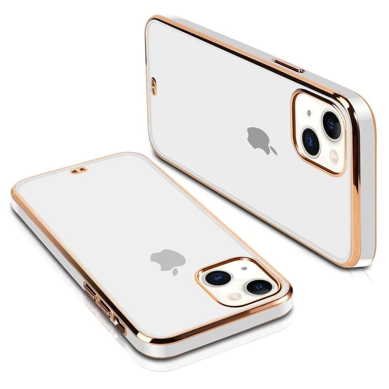 iPhone 13 Premium Transparent Chrome Clear Silicone Case Cover - White - Guleel