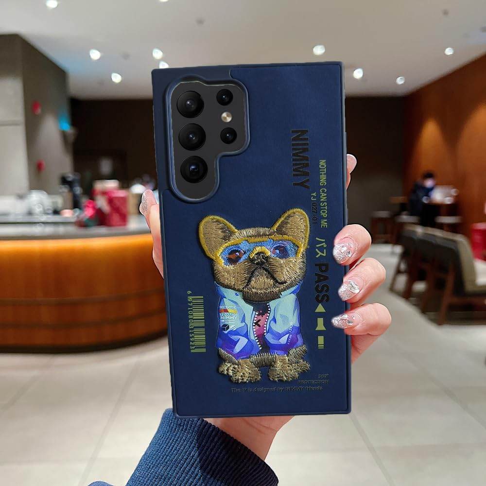 Samsung Galaxy S23 Ultra Premium Leather Finish Case - Blue Bulldog - Guleel