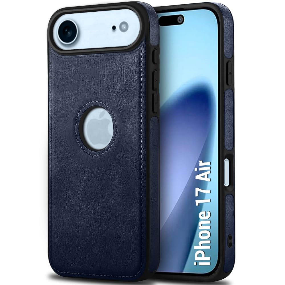 iPhone 17 Air Premium Leather Logo Cut Back Cover -Blue