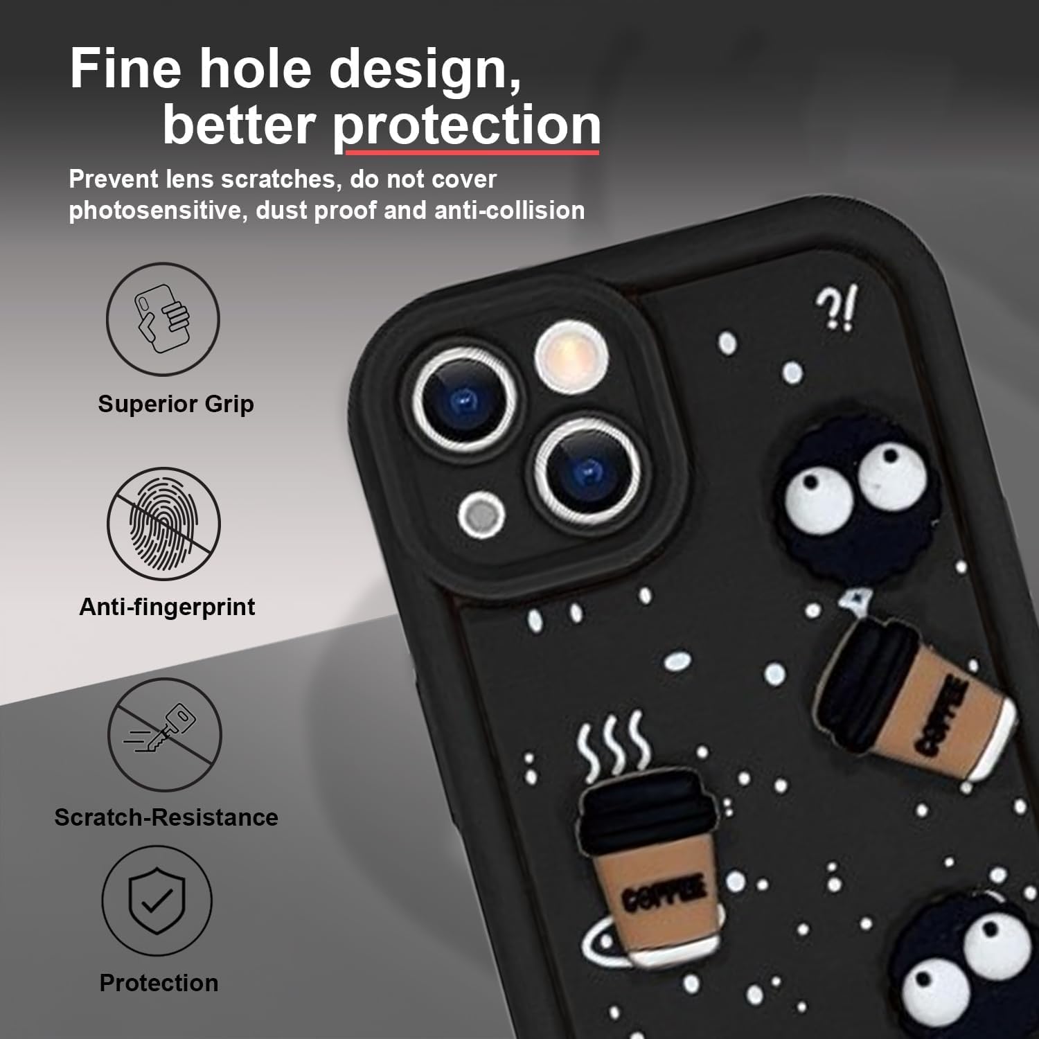 Cute Coffee Silicone Cartoon Back Case Cover - Black
