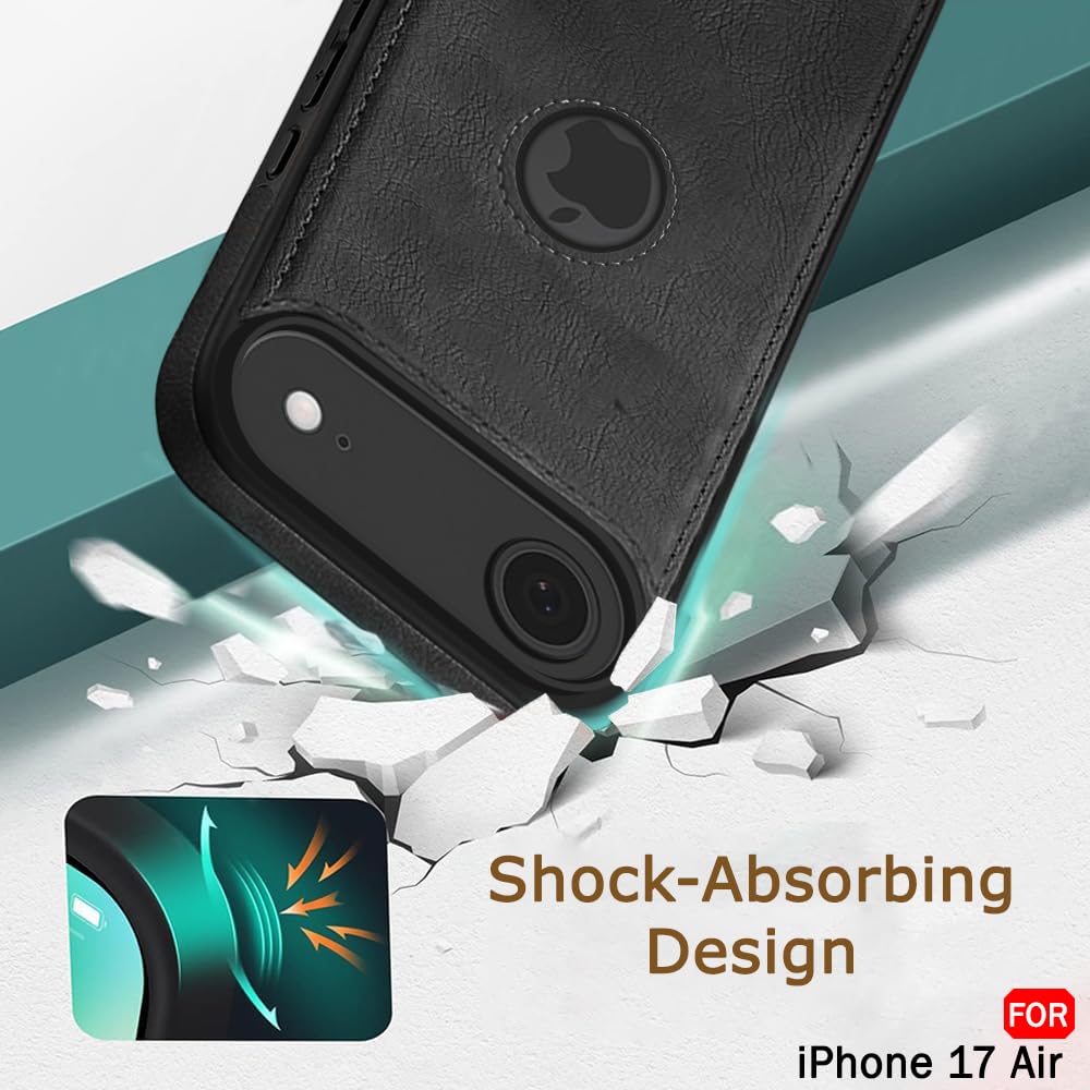 iPhone 17 Air Premium Leather Logo Cut Back Cover -Black