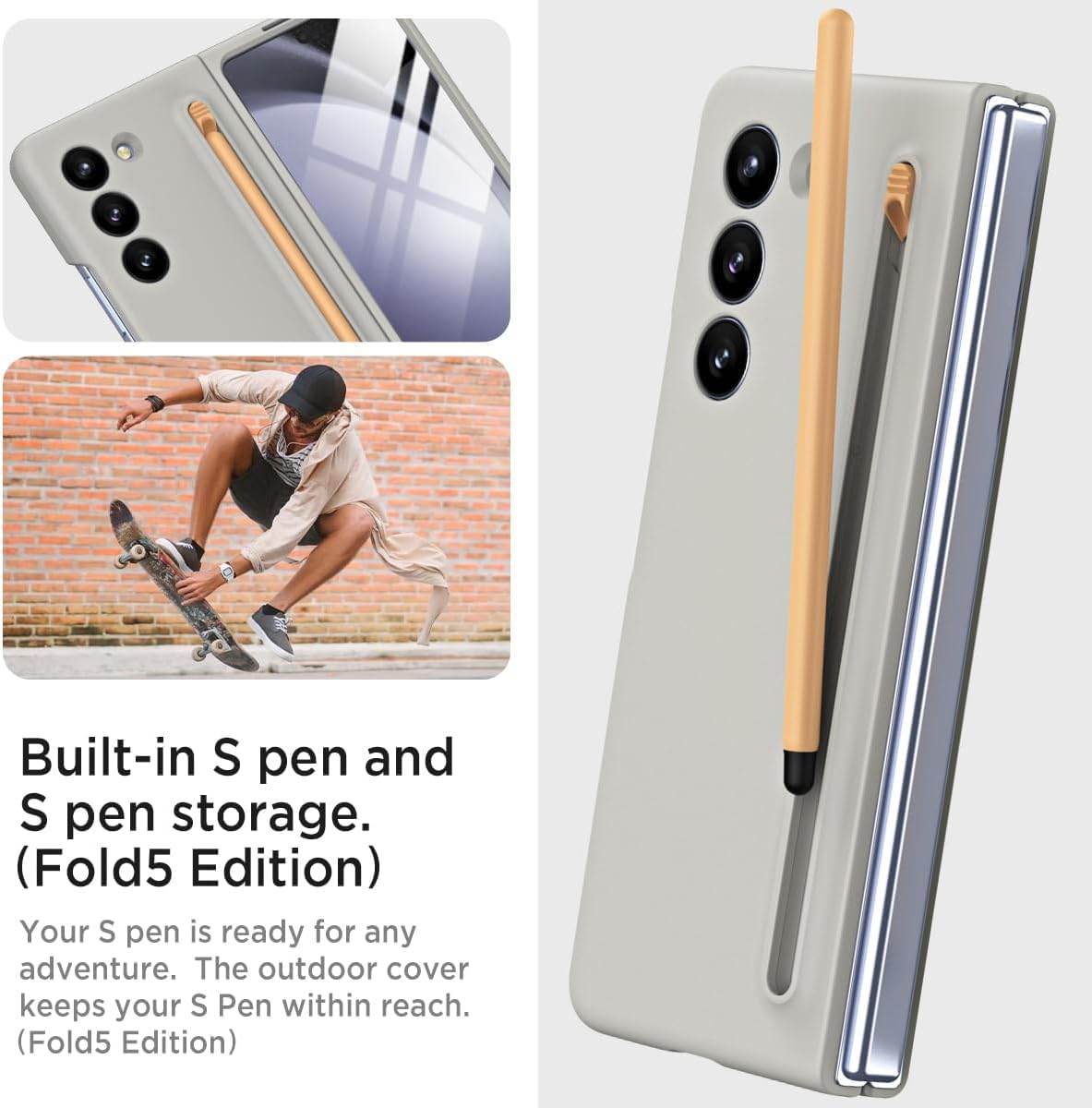 Samsung Galaxy Z Fold 6 5G Ultra Hybrid Case Slim S Pen Phone Back Case Cover with Built-in New Compact S Pen (Light Grey) - Guleel