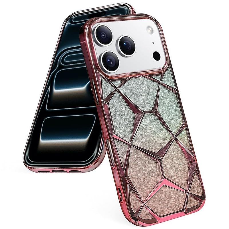 Gradient Glitter Electroplated 3D Cube, Diamond Back Cover - Pink